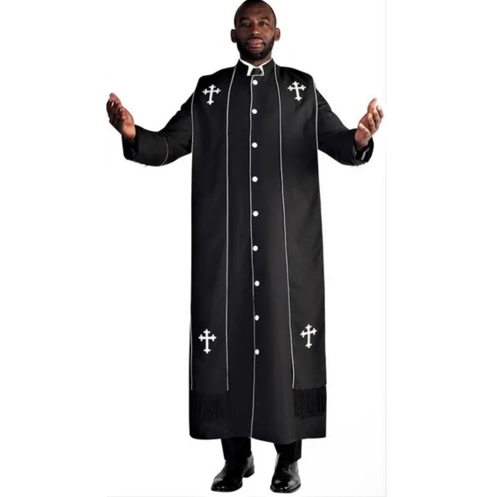 Mr. Tally Taylor Mens Clergy Robe Stole Black White Cross Embroidered L 42 - 44